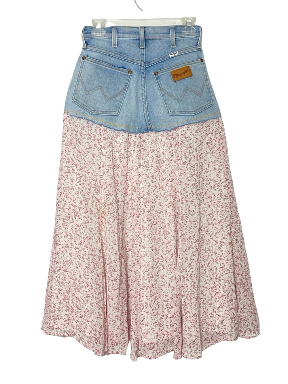 Wrangler Denim Jean Skirt Womens Size XS Handmade Upcycled OOAK Floral Waist 26 - Picture 2 of 13